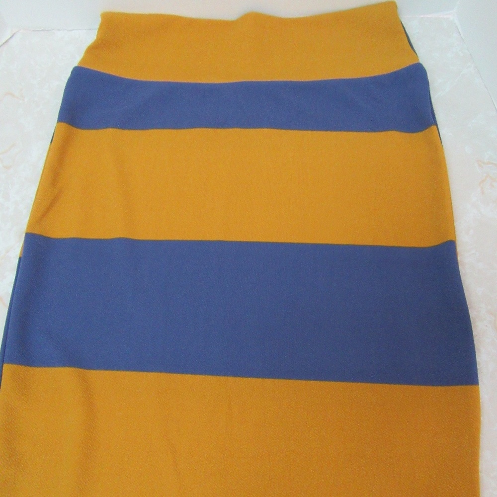 Lulaore Cassie Pencil Skirt Mustard Blue NWOT L